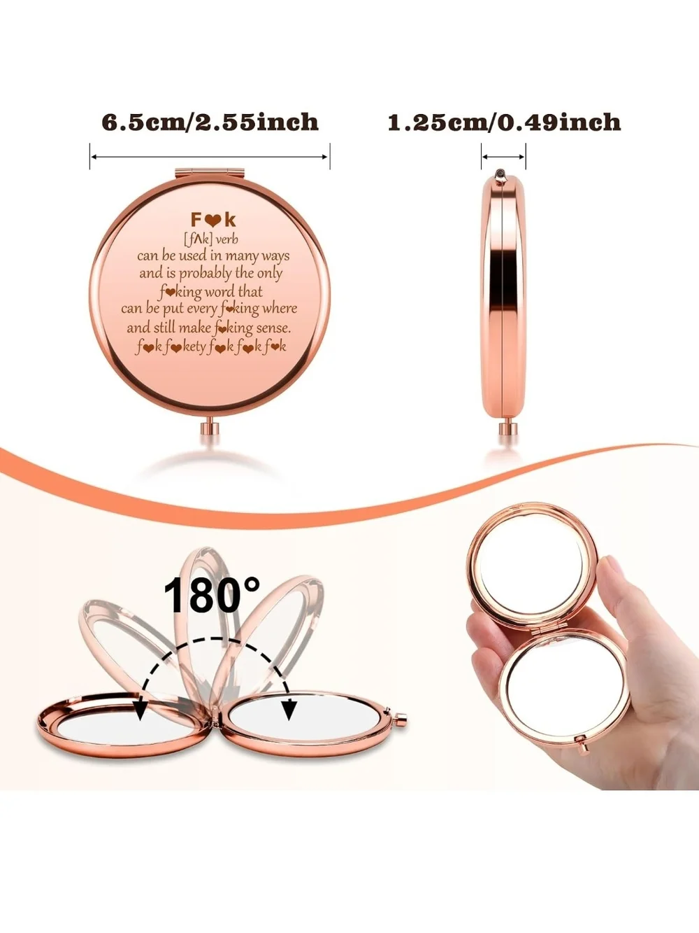 F*ck Rose Gold Compact Mirror Funny Gift For Foul Mouth Friend